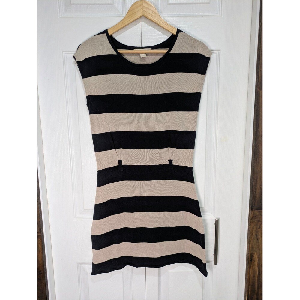 Banana Republic Womens XS Striped Knit Cotton Sweater Dress - Black / Beige